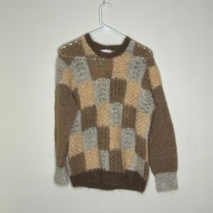womens handmade brown squared blocking sweater size L